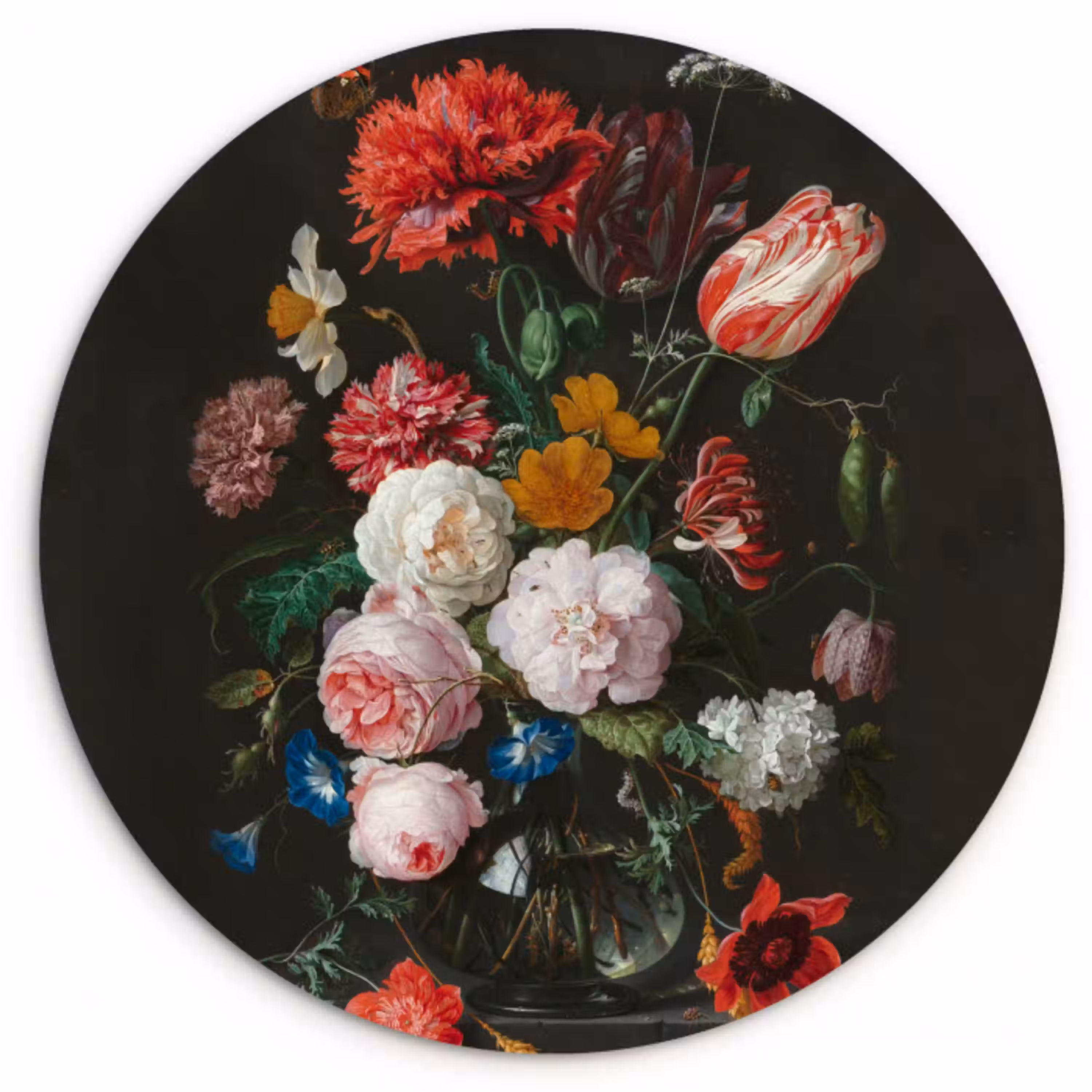 Stilleven met bloemen in een glazen vaas - Schilderij van Jan Davidsz. de Heem Wandcirkel kunststof plaat 5mm dik klein -3d