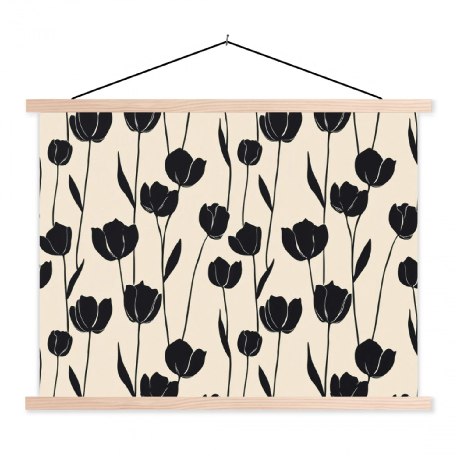 Tulpen - Patroon - Zwart textielposter latten blank klein 122 -3d
