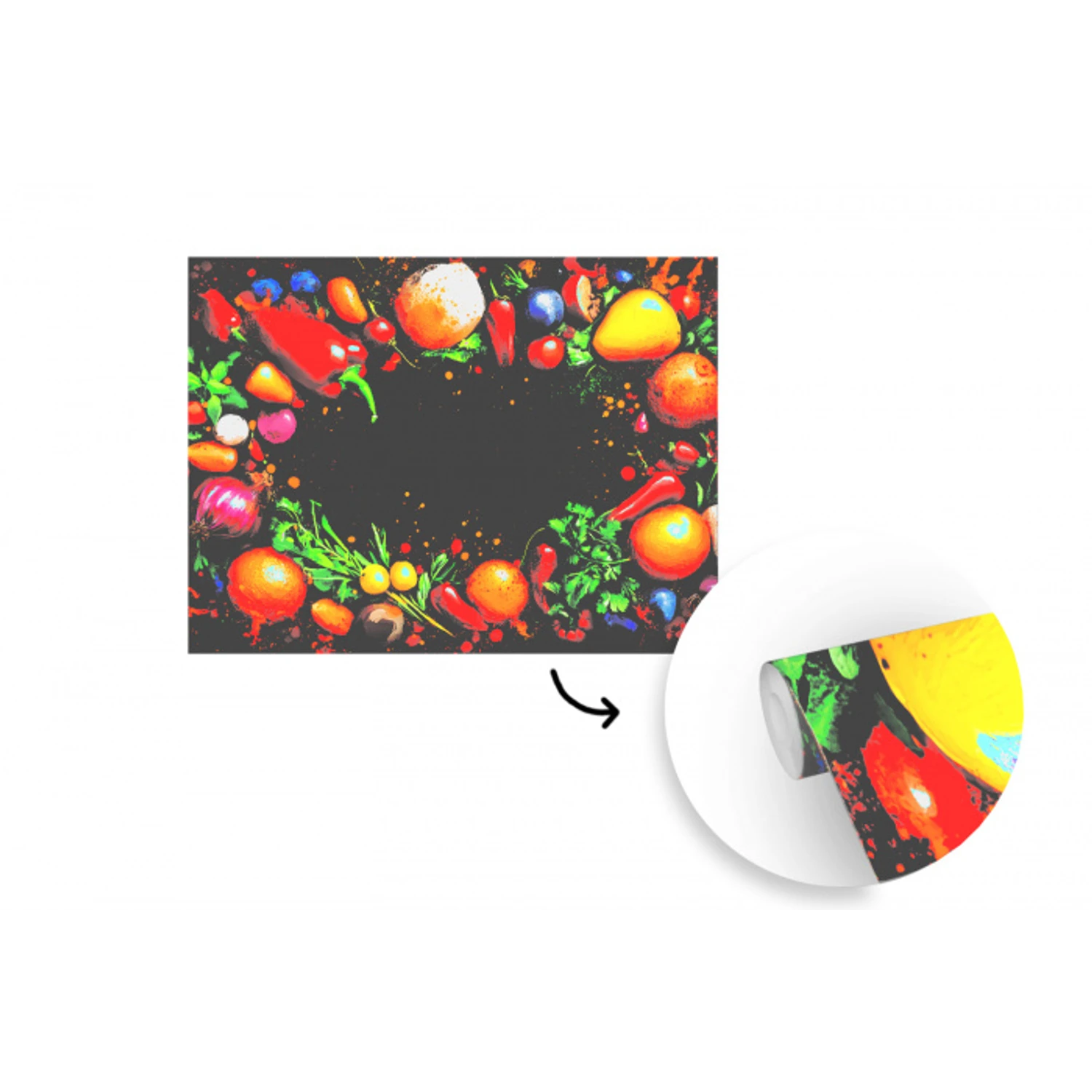 Groente - Graffiti - Kleurrijk - Koken - Abstract fotobehang vinyl groot -3d