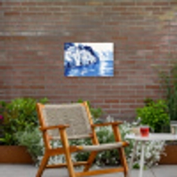 Dorp - Rotswand - Roeiboot - Water Tuinposter op houten frame 2 cm dik klein -sfeer3