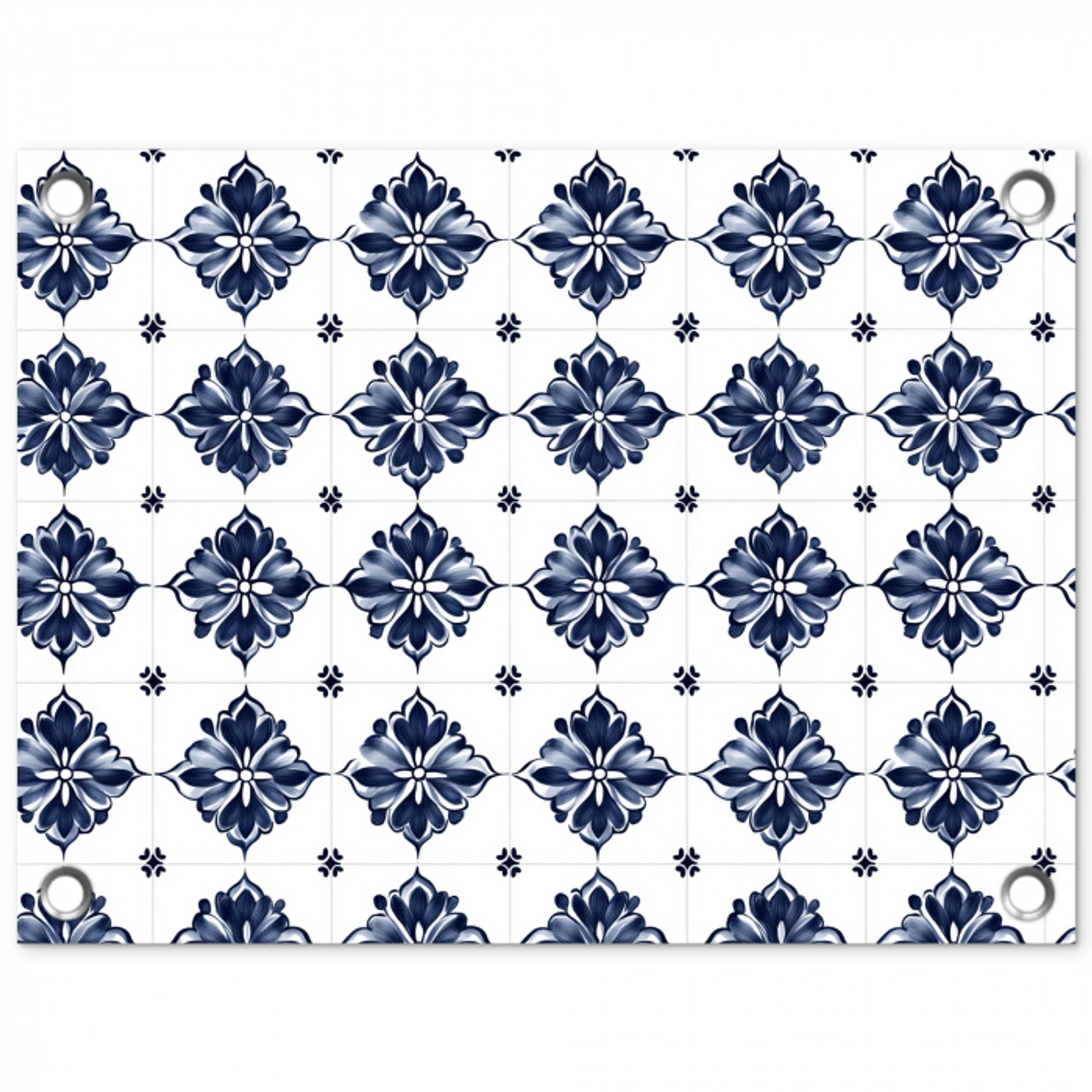 Tegelmotief - Blauw - Wit - Bloem tuinposter los doek klein 239 -3d