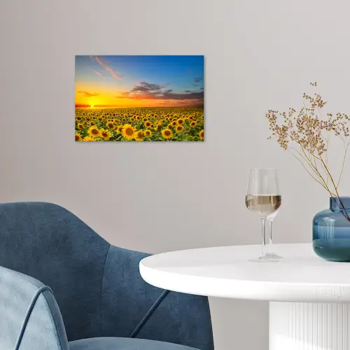 Bloemen - Zonnebloem - Zonsondergang - Nacht - Oranje poster papier klein -sfeer3