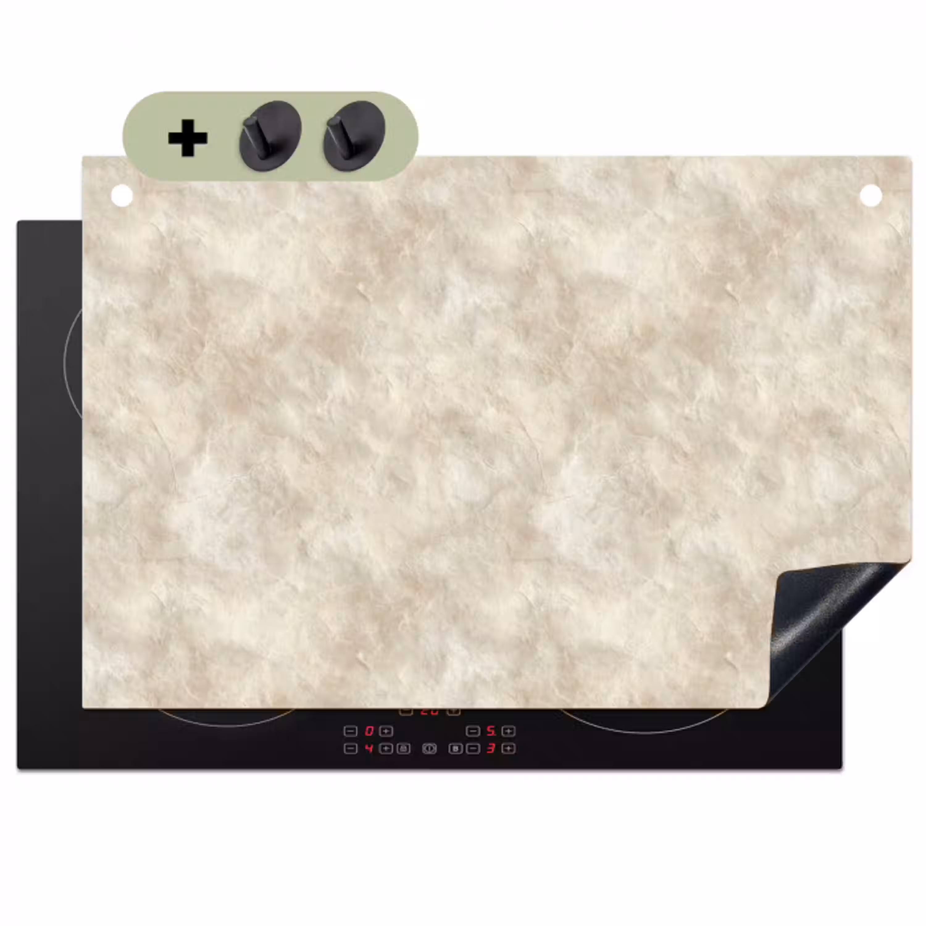 Beige - Reliëfstructuur - Natuursteen Inductie beschemer met haakjes klein 777 -3d