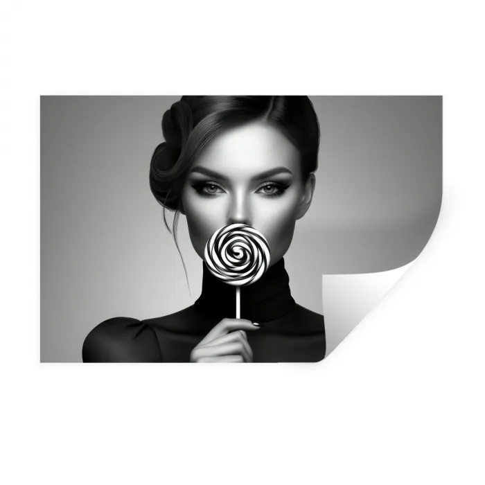 Vrouw - Lolly - Zwart Muursticker klein -3d