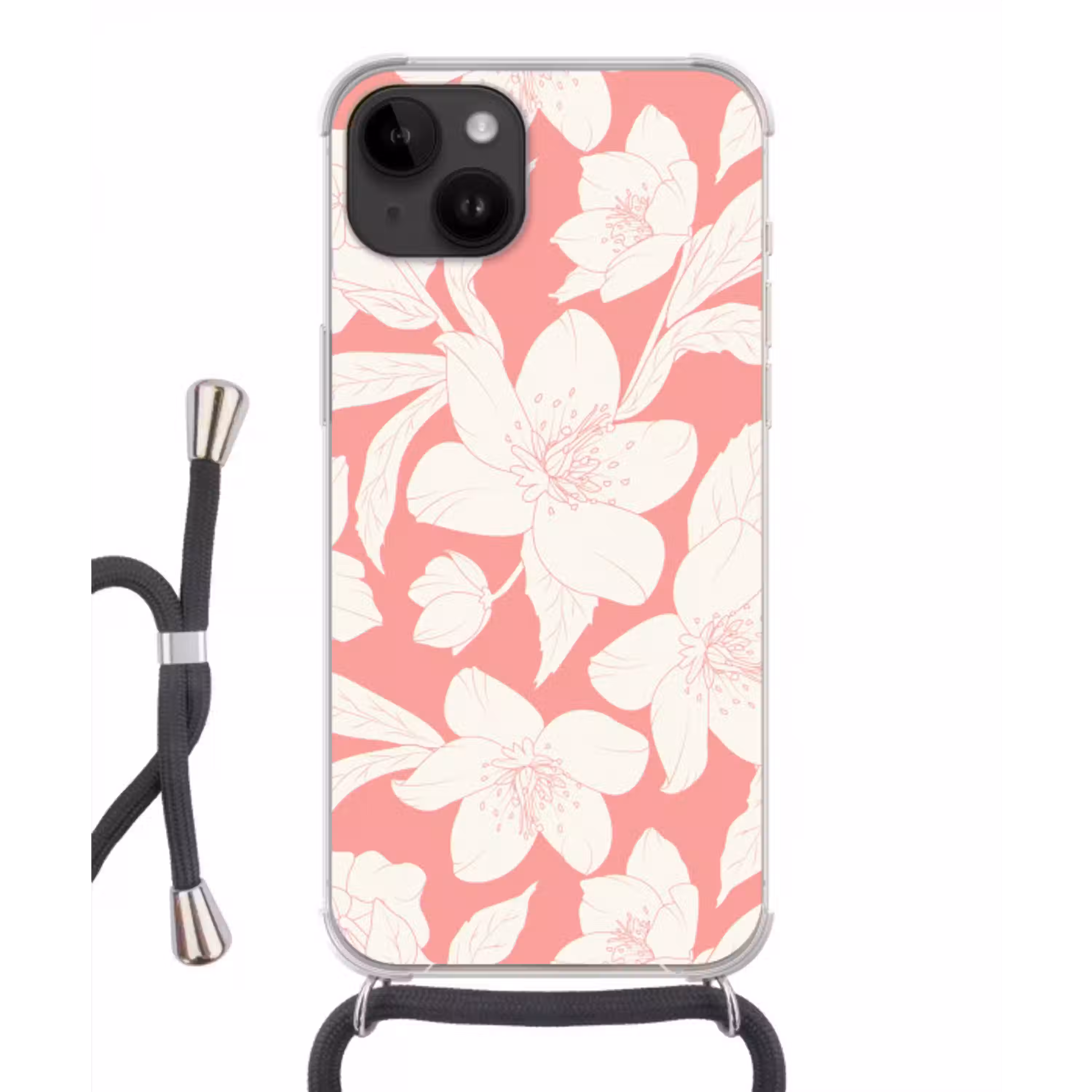 Bloemen - Patroon - Roze - Wit Crossbody Case iPhone 14 middel -3d