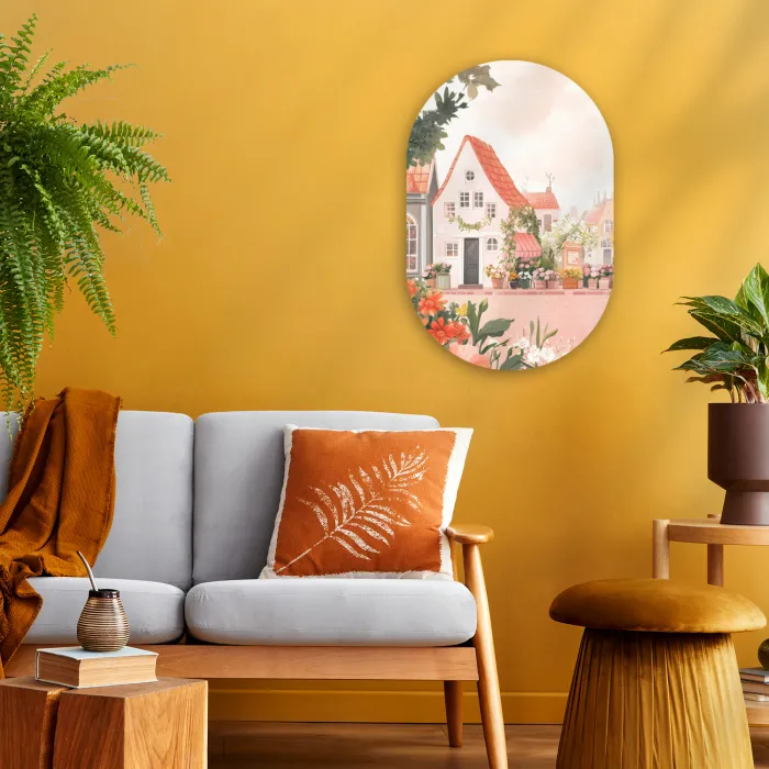 Bloemen - Huizen - Dorp Wandcirkel Ovaal Forex klein -sfeer4