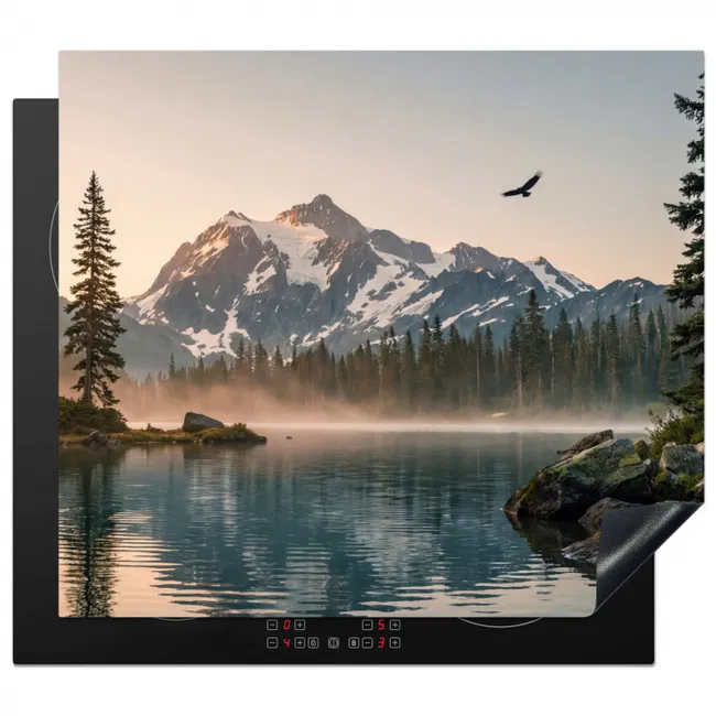 Herdabdeckplatte - Berge - Wasser - Bäume