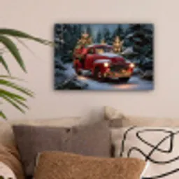 Kersttruck - Sneeuwbos - Rood canvas 2cm klein -sfeer1