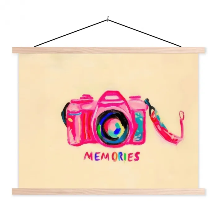 Camera - Memories - Roze - Geschilderd textielposter latten blank klein -3d