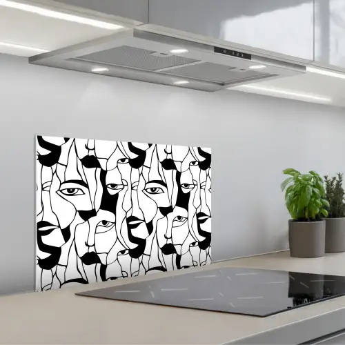 Lijnen - Gezichten - Zwart - Wit keuken achterwand spatscherm klein 900 -3d_schuin