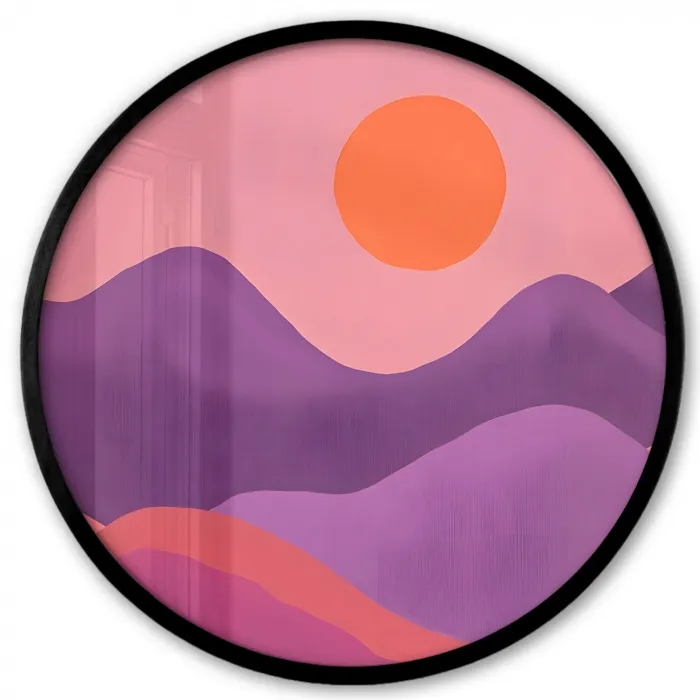 Zon - Heuvels - Paars - Abstract Fotolijst rond zonder passe partout klein -3d