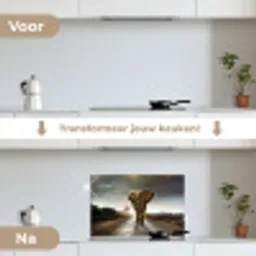 Olifant - Weg - Dieren - Zonsondergang - Landschap keuken achterwand spatscherm klein -voor_na_NL