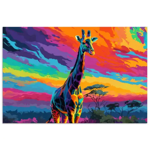 Giraffe - Savanna - Lucht - Gekleurd poster papier klein -3d