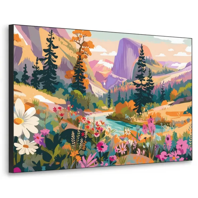 Art frame - Rivier - Vallei vol bloemen - Levendig