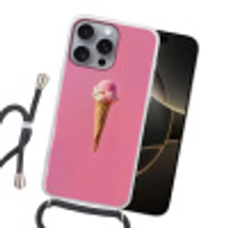 Hoorntje - Schepijs - Roze Hoesje iPhone 16 Pro Max met koord klein -sfeer1