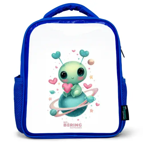 Lief buitenaards wezentje met hartje Kinderrugzak - Blauw middel -3d