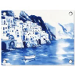 Dorp - Rotswand - Roeiboot - Water tuinposter los doek klein -3d