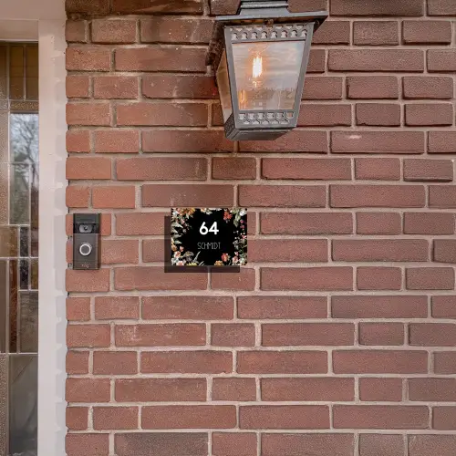 Bloemen - Zwart - Modern Naambord Rechthoek middel -sfeer7-rechthoek-S
