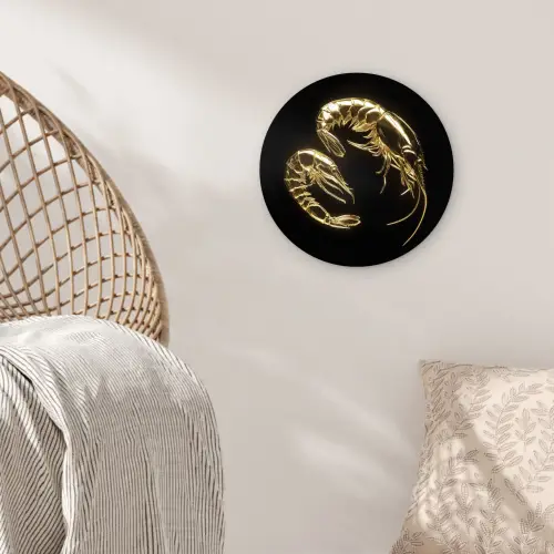Garnalen - Zwart - Goud - Dieren Wandcirkel plexiglas klein -sfeer5