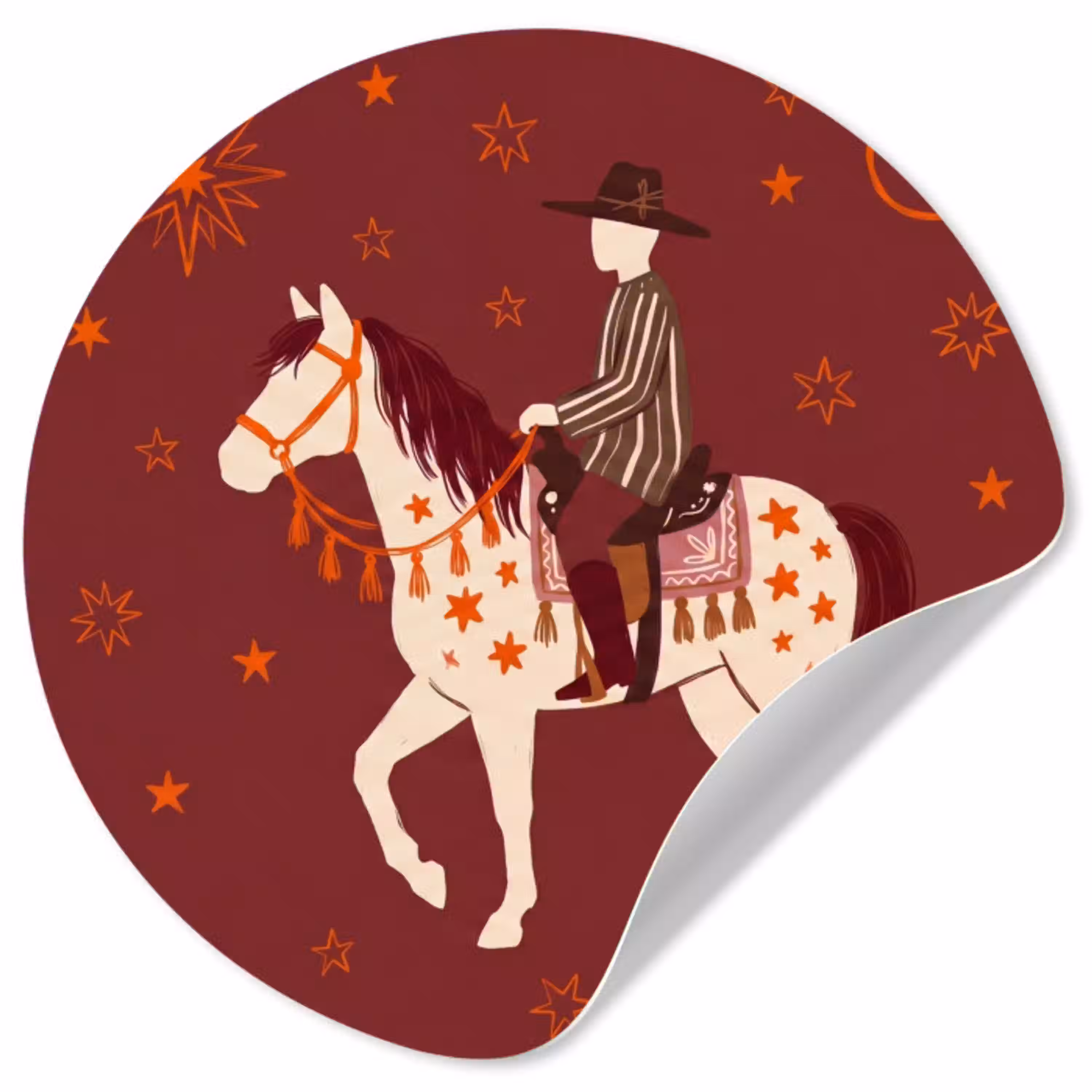 Paard - Ruiter - Sterren - Nacht - Illustratie Wandcirkel behangsticker klein -3d