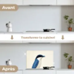 Illustratie - Blauw - Vogel keuken achterwand spatscherm klein -voor_na_FR