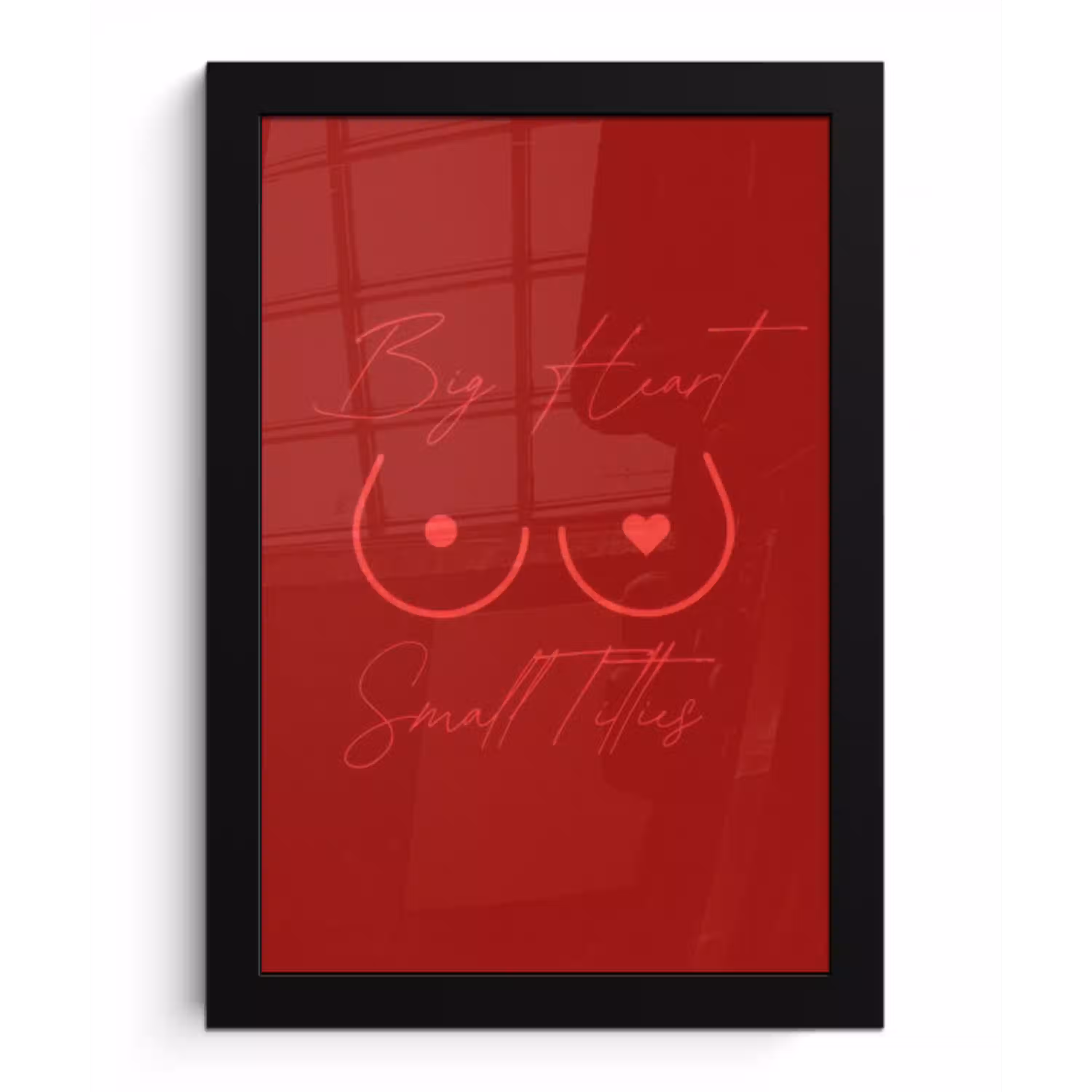 big heart small titties - Hart - Rood fotolijst zwart zonder passe partout klein -3d
