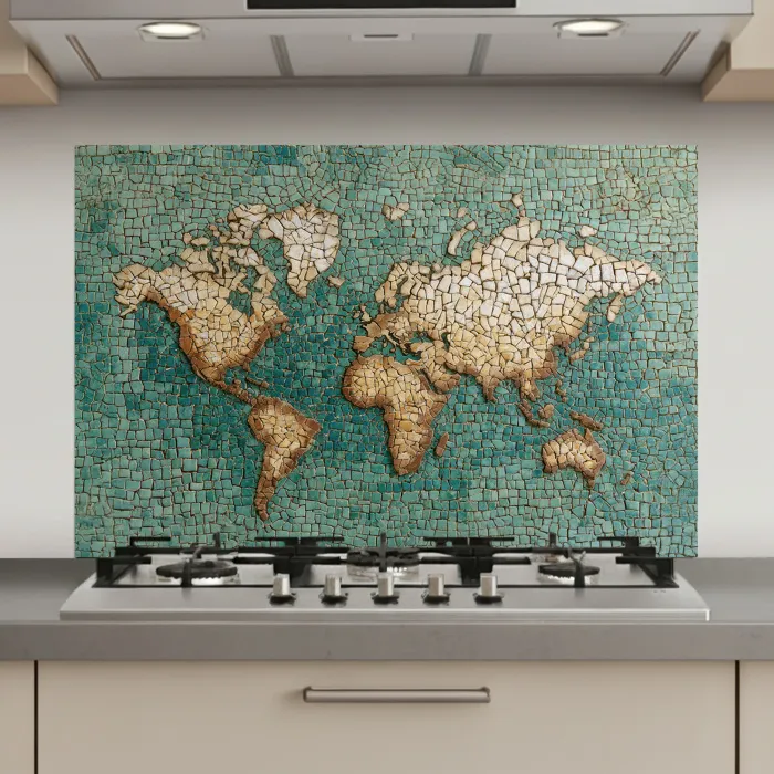 Wereldkaart - Gebroken tegels - Mozaïek keuken achterwand spatscherm klein -3d_website