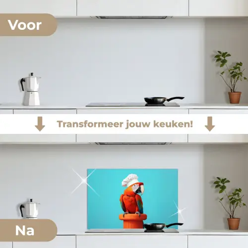 Ara - Koksmuts - Sokkel - Grappig keuken achterwand spatscherm klein -voor_na_NL