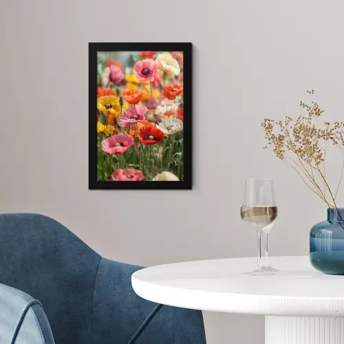 Bloemenveld - Klaprozen - Kleurrijk fotolijst zwart zonder passe partout klein -sfeer4
