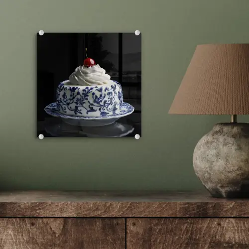 Taart - Slagroom - Kers - Bord - Delfts blauw plexiglas 5mm klein -sfeer3