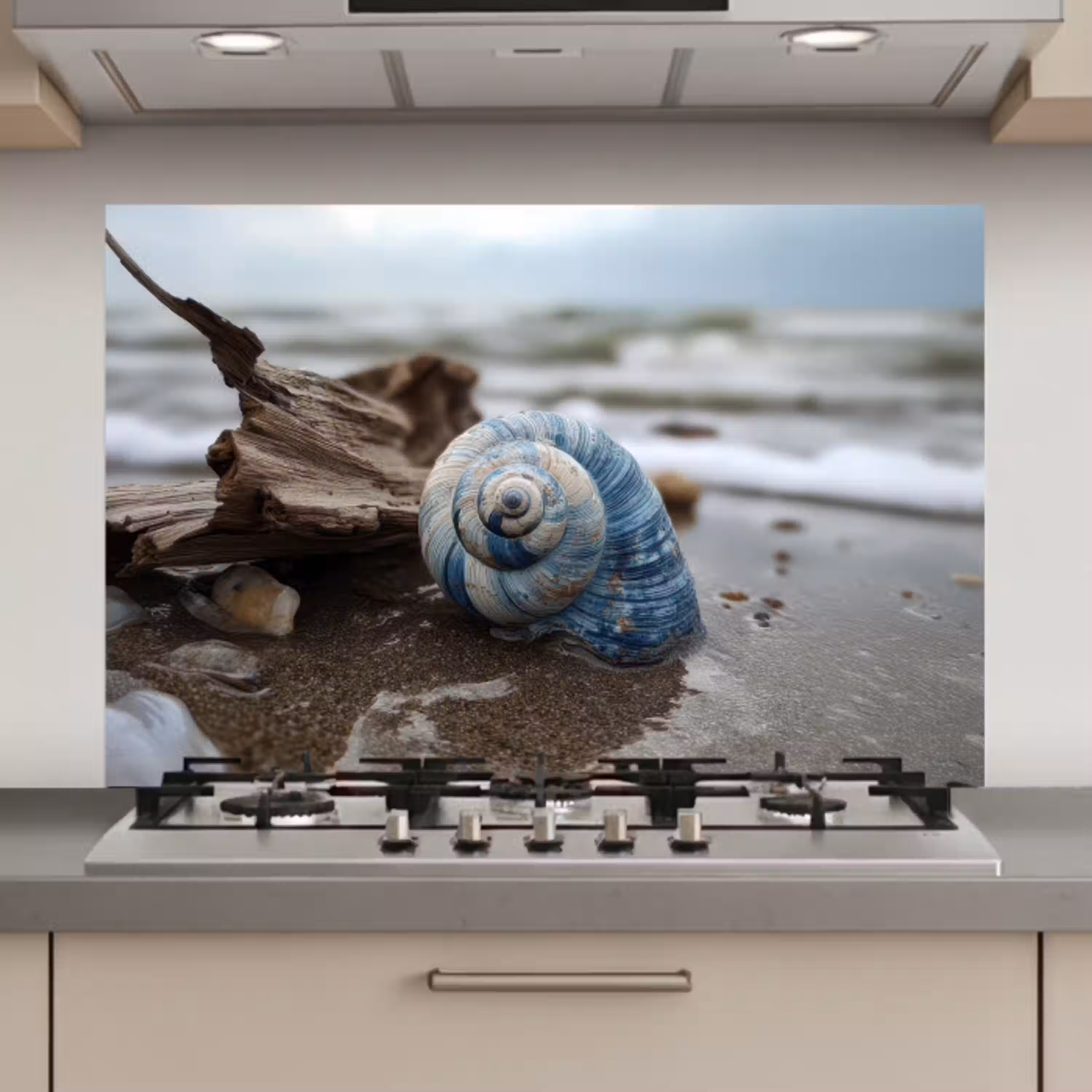 Schelp - Strand - Blauw - Zee keuken achterwand spatscherm klein -3d_website