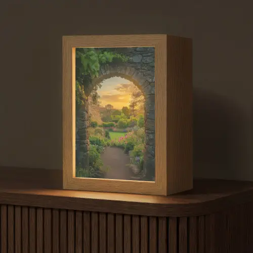 Poort - Planten - Zonsondergang Light Box met kabel (Tafellamp) klein -z3d_website