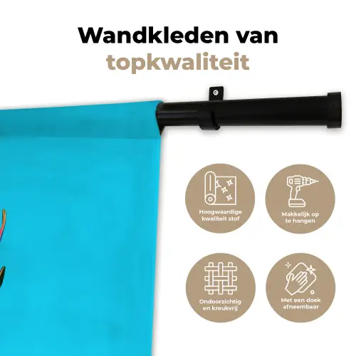 Drakenfruit - Blauw - Levendig Wandkleed katoen klein -sfeer2