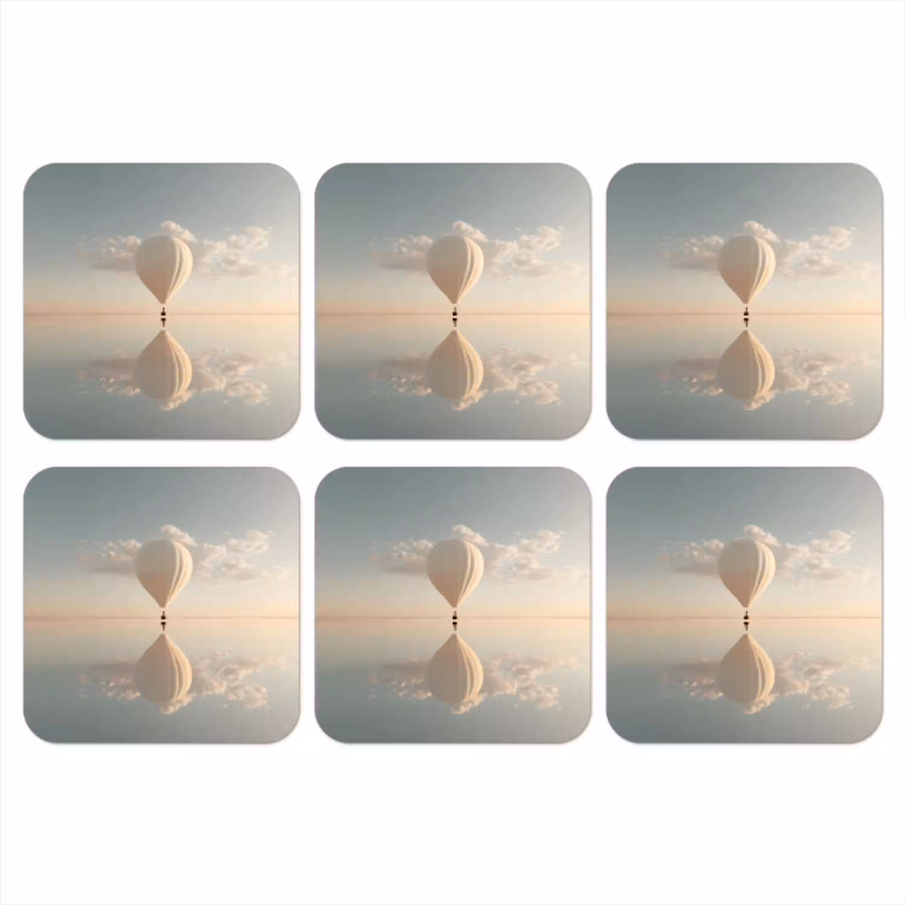 Luchtballon - Wolken - Water - Blauw onderzetter kurk middel -3d