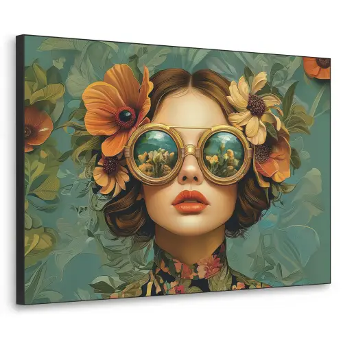 Vrouw - Bloemen - Vlinders - Natuur - Vintage Textielframe zwart klein -3d