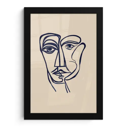 Minimalistisch - Lijnillustratie - Beige - Donkerblauw fotolijst zwart zonder passe partout klein -3d