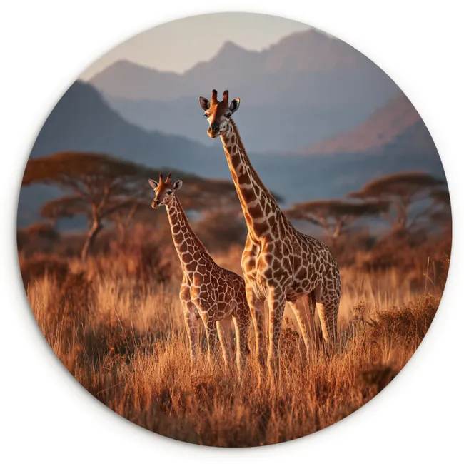 Muurcirkel - Giraffen - Hoog gras - Acaciabomen