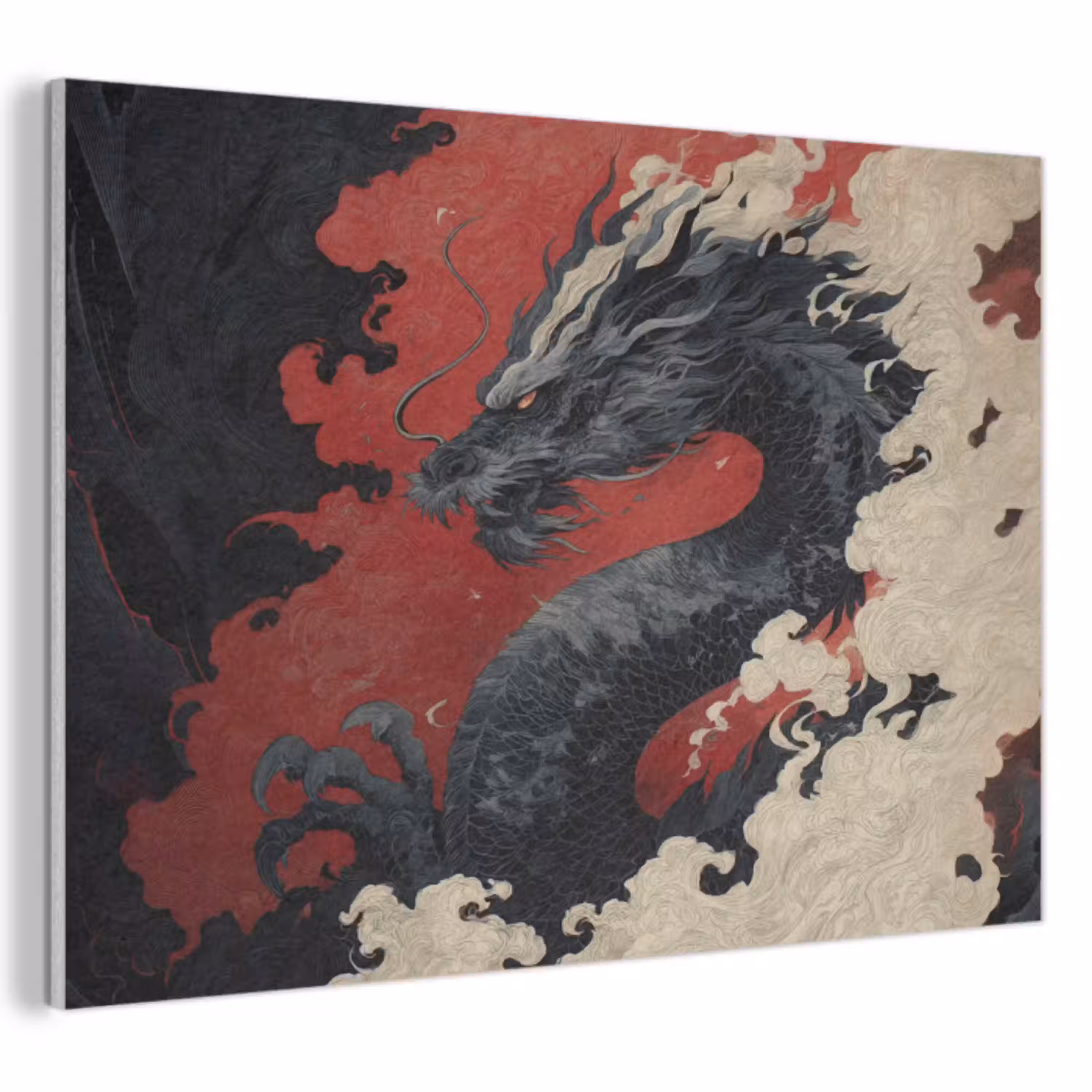Zwarte draak - Rookwolken - Rood PET vilt klein -3d