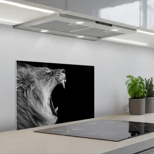 Dieren - Leeuw - Zwart - Wit - Portret keuken achterwand spatscherm klein -3d_schuin