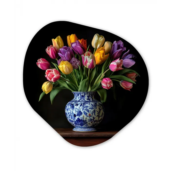 Tulpen - Kleuren - Hout - Vaas Wandcirkel Organisch Forex 3mm klein -3d