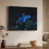 Vis - Stippen - Koraal - Blauw Textielframe zwart klein -sfeer3