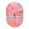 Roze - Surfen - Zee Wandcirkel Ovaal Glas middel -3d