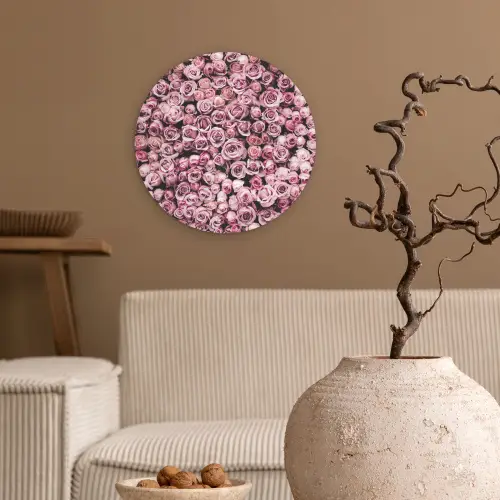 Bloemen - Rozen - Natuur - Roze - Botanisch Wandcirkel kunststof plaat 5mm dik klein -sfeer1