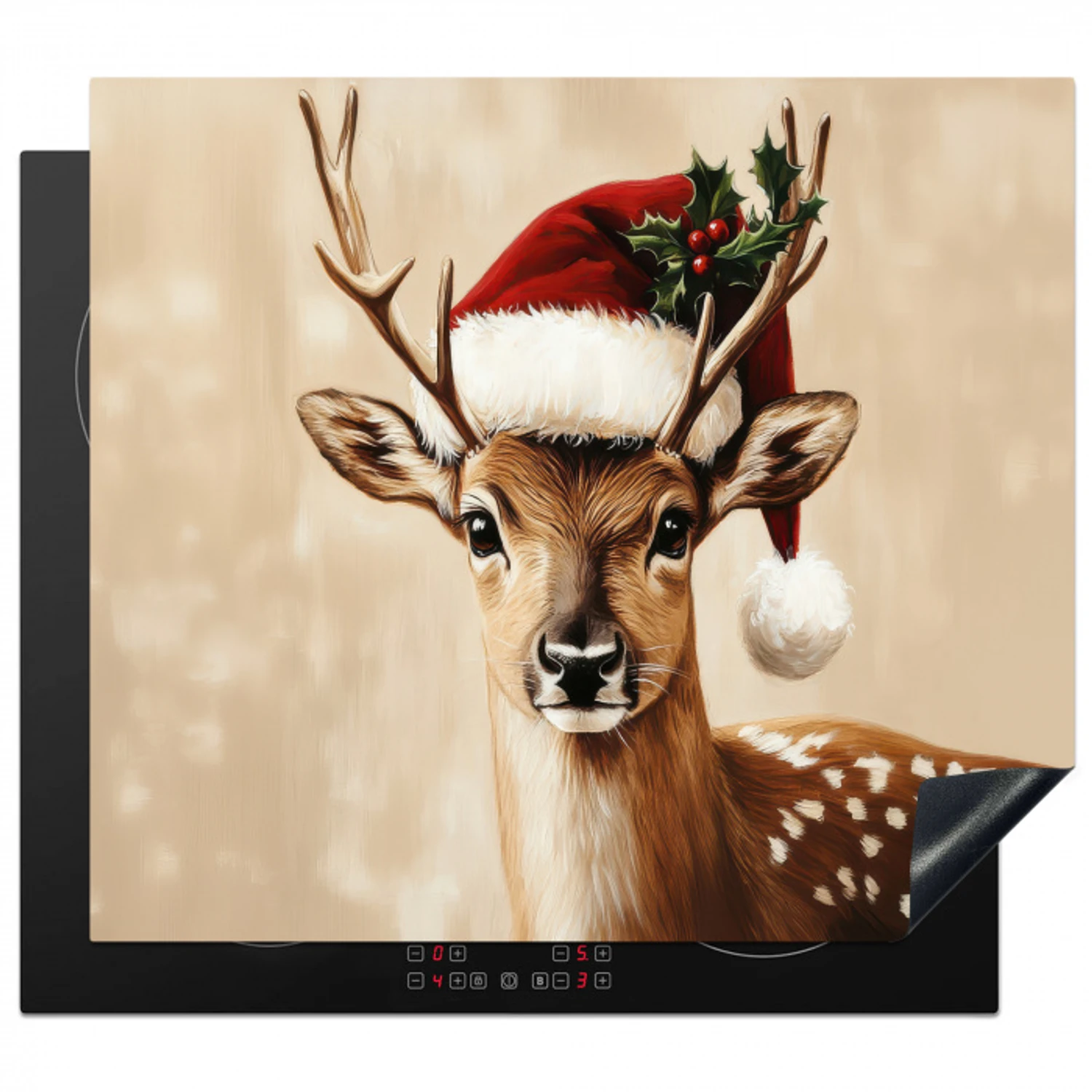 Kerst - Hert - Gewei - Rood Inductie beschermer vinyl 3mm middel -3d