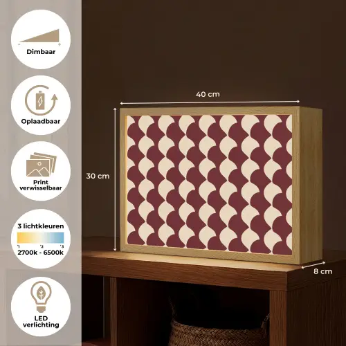 Rood - Tegelpatroon - Crème Light Box met batterij (Wandlamp) middel 907 -USP_websiteoverzichtNL