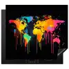 Wereldkaart - Verf - Kleurrijk - Graffiti - Wereld Inductie beschermer vinyl 3mm middel -3d