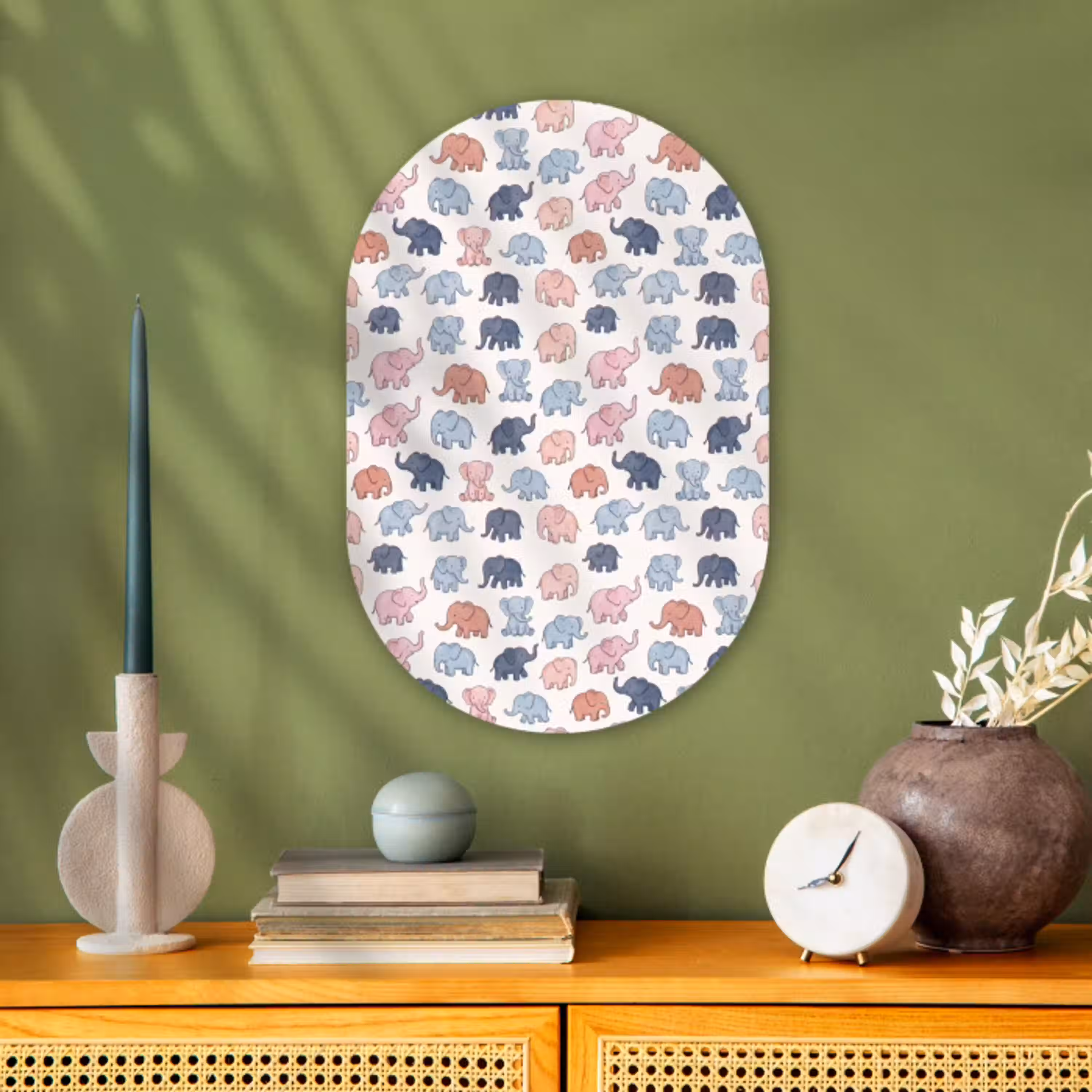 Dieren - Patroon - Kinderkamer - Pastel - Speels Wandcirkel Ovaal Forex klein -sfeer2