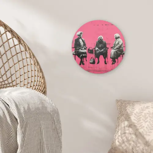 Graffiti - Vintage - Zwart - Street art - Roze - Banksy Wandcirkel kunststof plaat 5mm dik klein -sfeer5