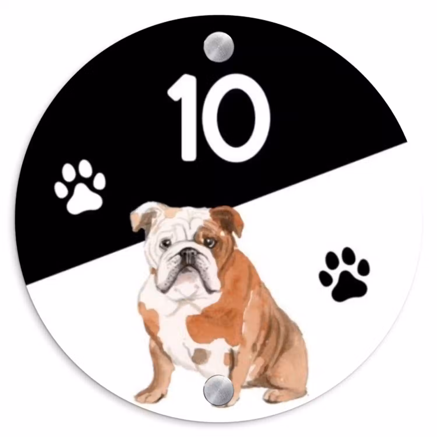 Naambordje voordeur - Rond - Zwart wit - Huisdier - Engelse bulldog