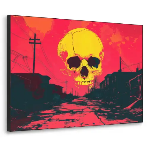Straat - Verlaten - Schedel - Geel Textielframe zwart klein -3d